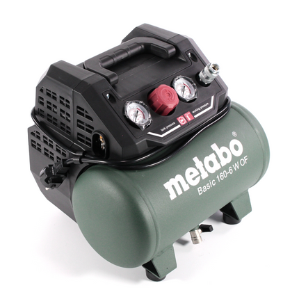 Compresor Metabo Basic 160-6 W OF 900 W 8 bar + manguera espiral Prebena + pistola de soplado + inflador de neumáticos