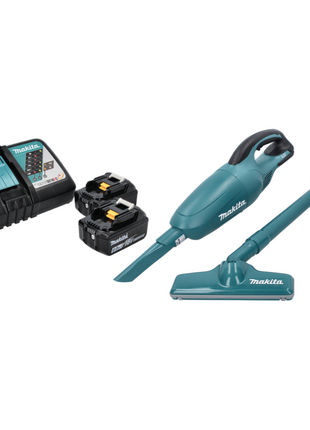 Aspirador inalámbrico Makita DCL 180 RG 18 V verde + 2x baterías 6,0 Ah + cargador