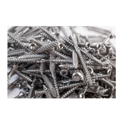 Tornillos para terraza Meisterling 5x50 mm 4800 piezas (24x 010010000011) Punta CUT Lente de 90° Cabeza avellanada con rosca gruesa Torx 2/3 Acero inoxidable VA