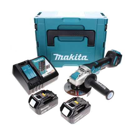 Makita DGA 519 RFJ Meuleuse d'angle sans fil 18 V 125 mm Brushless X-Lock + 2x batterie 3,0 Ah + chargeur + Makpac