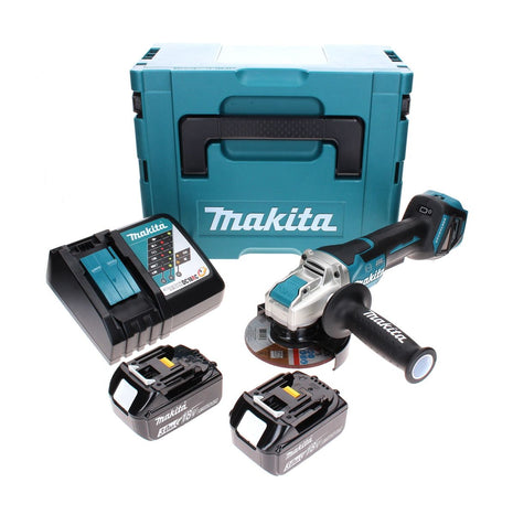 Makita DGA 519 RFJ akumulatorowa szlifierka kątowa 18 V 125 mm bezszczotkowa X-Lock + 2x akumulator 3,0 Ah + ładowarka + Makpac