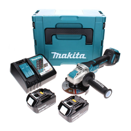Makita DGA 519 RMJ cordless angle grinder 18 V 125 mm Brushless X-Lock + 2x battery 4.0 Ah + charger + Makpac