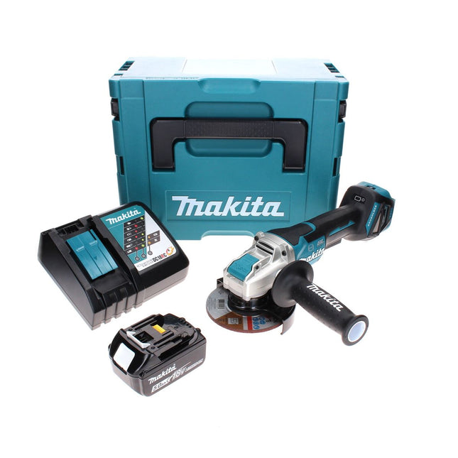 Makita DGA 519 RT1J Amoladora angular sin cable 18 V 125 mm Brushless X-Lock + 1x batería recargable 5,0 Ah + cargador + Makpac