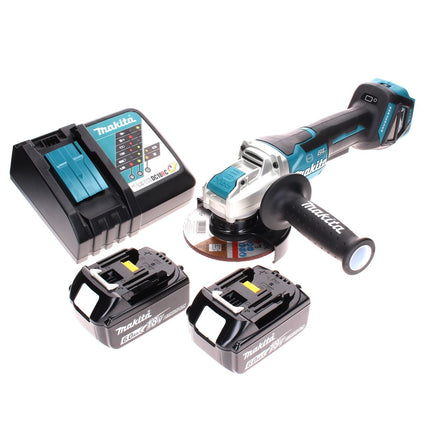 Amoladora angular sin cable Makita DGA 519 RG 18 V 125 mm Brushless X-Lock + 2x batería recargable 6,0 Ah + cargador