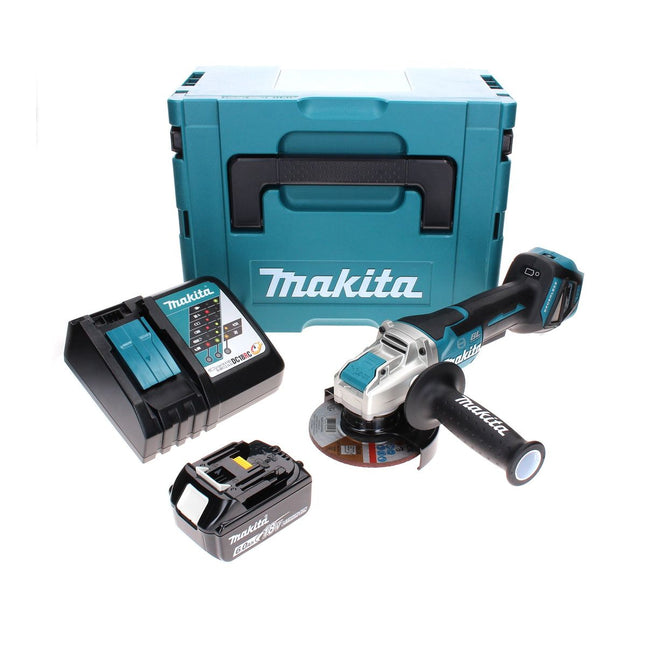 Makita DGA 519 RG1J Amoladora angular sin cable 18 V 125 mm Brushless X-Lock + 1x batería recargable 6,0 Ah + cargador + Makpac