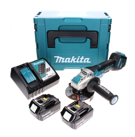 Makita DGA 519 RGJ Meuleuse d'angle sans fil 18 V 125 mm Brushless X-Lock + 2x batterie 6,0 Ah + chargeur + Makpac