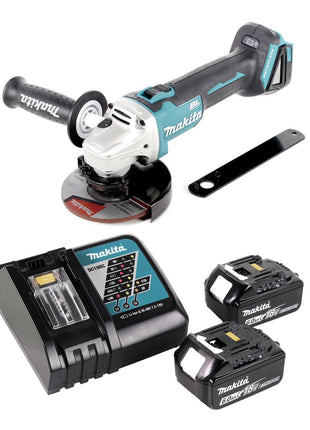 Amoladora angular a batería Makita DGA 506 RG 18 V 125 mm sin escobillas + 2x baterías 6,0 Ah + cargador