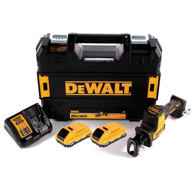 Sierra de sable a batería DeWalt DCS 369 L2 18 V + 2x baterías 3,0 Ah + cargador + TSTAK