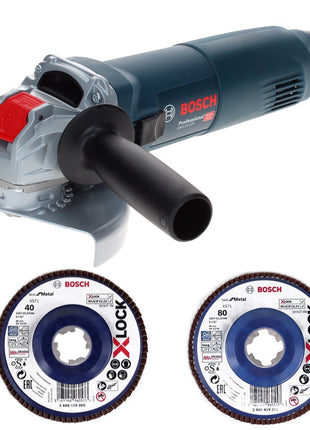 Bosch GWX 10-125 Professional Winkelschleifer 1000 W 125 mm X-Lock + Fächerschleifscheibe X571 K80 + Fächerschleifscheibe X571 K40