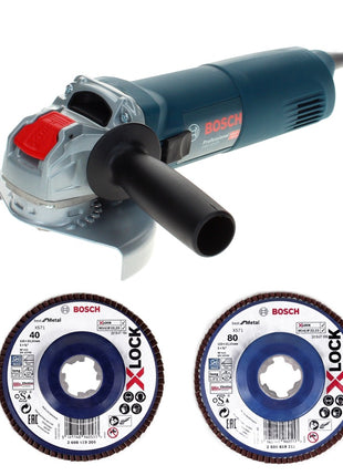 Bosch GWX 14-125 Amoladora angular profesional 1400 W 125 mm X-Lock + disco de láminas X571 K40 + disco de láminas X571 K80