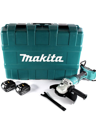 Amoladora angular a batería Makita DGA 900 FK 36 V (2x 18 V) 230 mm sin escobillas + 2x batería 3,0 Ah + maletín - sin cargador