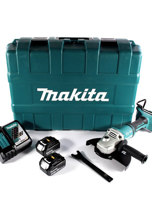 Amoladora angular a batería Makita DGA 900 RMK 36 V (2x 18 V) 230 mm sin escobillas + 2x batería 4,0 Ah + cargador + maletín