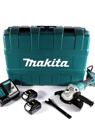 Amoladora angular a batería Makita DGA 900 RTK 36 V (2x 18 V) 230 mm sin escobillas + 2x batería 5,0 Ah + cargador + maletín