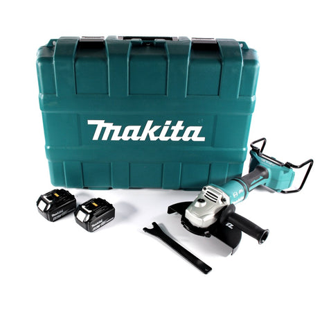 Makita DGA 900 GK Akku Winkelschleifer 36 V ( 2x 18 V ) 230 mm Brushless + 2x Akku 6,0 Ah + Koffer - ohne Ladegerät