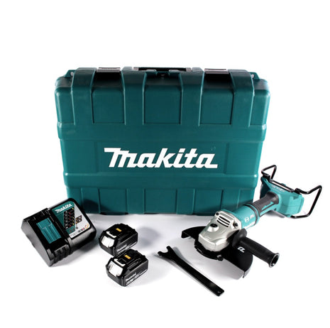 Amoladora angular a batería Makita DGA 900 RGK 36 V (2x 18 V) 230 mm sin escobillas + 2x batería 6,0 Ah + cargador + maletín