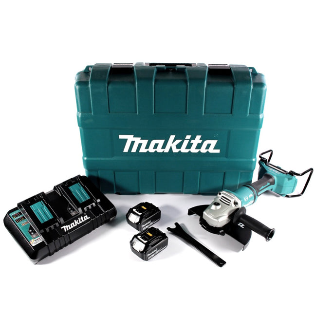 Amoladora angular a batería Makita DGA 900 PGK 36 V (2x 18 V) 230 mm sin escobillas + 2x batería 6,0 Ah + cargador doble + maletín
