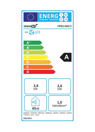 Aire acondicionado móvil estándar YPS3-09C/3 de 960 vatios con refrigerante R290 para habitaciones de hasta 20 m² con mando a distancia