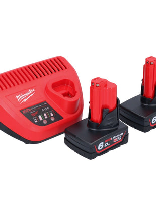 Milwaukee M12 NRG-602 Starter Set 2x 12 V 6,0 Ah Li-Ion Akku + C12 C Ladegerät - Toolbrothers