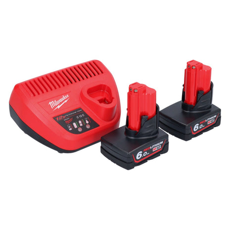 Milwaukee M12 NRG-602 Starter Set 2x 12 V 6,0 Ah Li-Ion Akku + C12 C Ladegerät - Toolbrothers