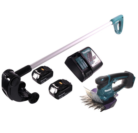 Tijera cortacésped a batería Makita DUM 604 RM 18 V + mango alargador con rodillo + 2x baterías 4,0 Ah + cargador