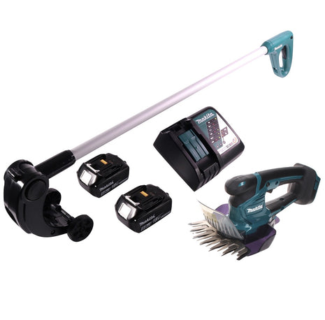 Makita DUM 604 RT Akku Grasschere 18 V + Griffverlängerung mit Rolle + 2x Akku 5,0 Ah + Ladegerät