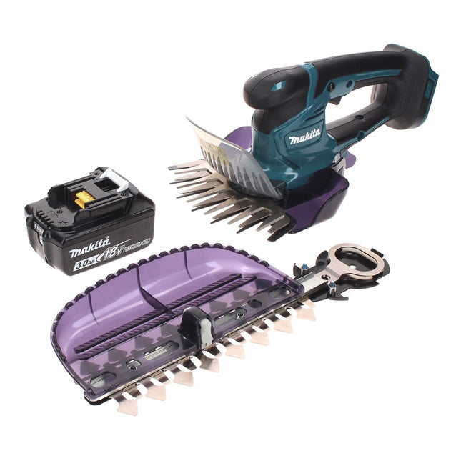 Tijera cortacésped a batería Makita DUM 604 F1X 18 V con cuchilla cortacésped y arbustos + 1x batería 3,0 Ah - sin cargador