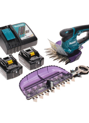 Tijera cortacésped a batería Makita DUM 604 RGX 18 V con cuchilla cortacésped y arbustos + 2x baterías 6,0 Ah + cargador