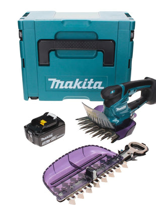 Tijeras para césped a batería Makita DUM 604 F1XJ 18 V con cuchilla para cortacésped y arbustos + 1x batería 3,0 Ah + Makpac - sin cargador