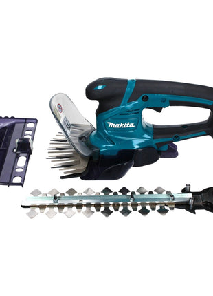 Tijera cortacésped a batería Makita DUM 604 RFXJ 18 V con cuchilla cortacésped y arbustos + 2x baterías 3,0 Ah + cargador + Makpac