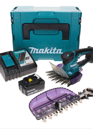 Tijera cortacésped a batería Makita DUM 604 RM1XJ 18 V con cuchilla cortacésped y arbustos + 1x batería 4,0 Ah + cargador + Makpac