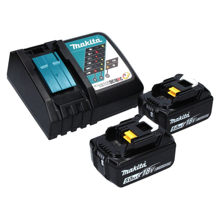 Tijera cortacésped a batería Makita DUM 604 RTXJ 18 V con cuchilla cortacésped y arbustos + 2x baterías 5,0 Ah + cargador + Makpac