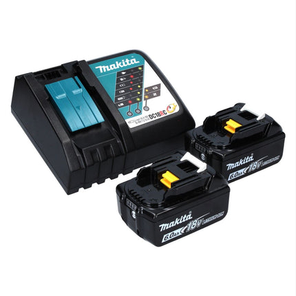 Tijera cortacésped a batería Makita DUM 604 RGXJ 18 V con cuchilla cortacésped y arbustos + 2x baterías 6,0 Ah + cargador + Makpac