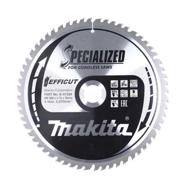 Hoja de sierra Makita CMSXF26080G SPECIALIZED EFFICUT 260 x 30 x 1,65 mm (B-67284) 60 dientes para madera