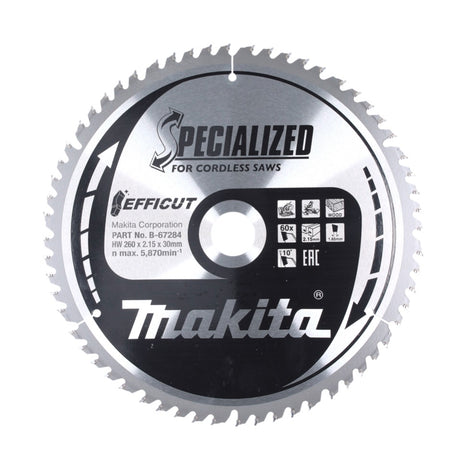 Makita CMSXF26080G Lame de scie circulaire SPECIALIZED EFFICUT 260 x 30 x 1,65 mm , 60 dents pour bois ( B-67284 )