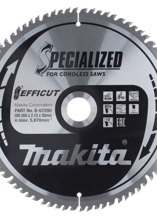 Hoja de sierra Makita CMSXF26080G SPECIALIZED EFFICUT 260 x 30 x 1,65 mm (B-67290) 80 dientes para madera