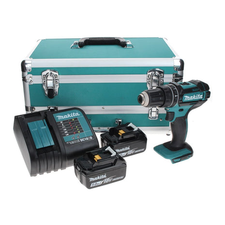 Makita DHP 482 STTX Akku Schlagbohrschrauber 18 V 62 Nm + 2x Akku 5,0 Ah + Ladegerät + 70 tlg. Bit Bohrer Set + TX Alu Koffer