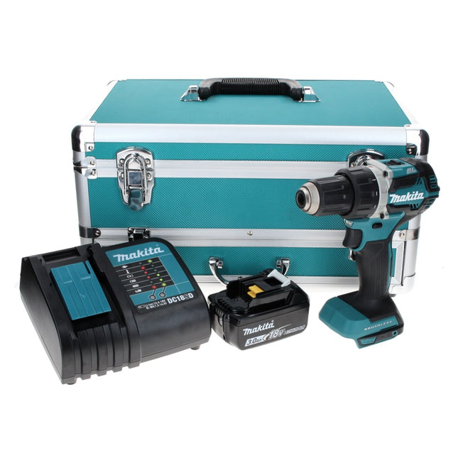 Makita DDF 484 SF1TX taladro atornillador inalámbrico 18 V 54 Nm sin escobillas + 1x batería 3,0 Ah + cargador + juego de brocas de 70 piezas + maletín de aluminio TX