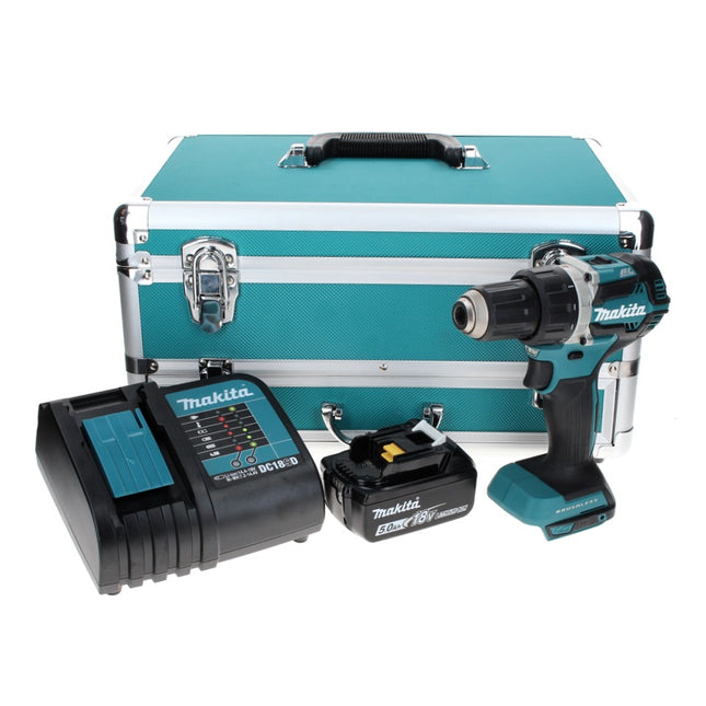 Makita DDF 484 ST1TX taladro atornillador inalámbrico 18 V 54 Nm sin escobillas + 1x batería 5,0 Ah + cargador + juego de brocas de 70 piezas + maletín de aluminio TX