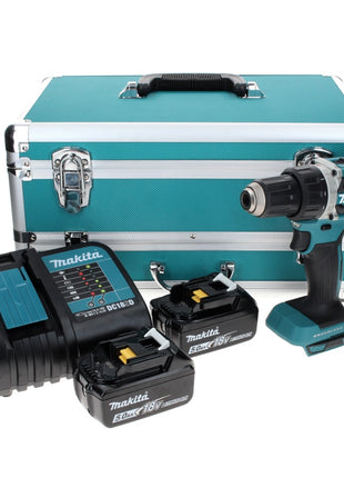 Makita DDF 484 STTX taladro atornillador inalámbrico 18 V 54 Nm sin escobillas + 2 baterías 5,0 Ah + cargador + juego de brocas de 70 piezas + maletín de aluminio TX