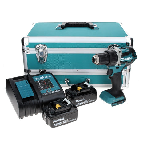 Makita DDF 484 STTX taladro atornillador inalámbrico 18 V 54 Nm sin escobillas + 2 baterías 5,0 Ah + cargador + juego de brocas de 70 piezas + maletín de aluminio TX