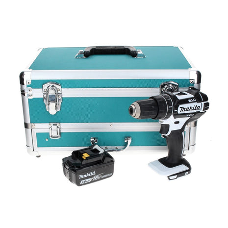 Makita DHP 482 F1TX W Taladro percutor inalámbrico 18 V 62 Nm blanco + 1x batería 3,0 Ah + juego de brocas de 70 piezas + maletín de aluminio TX - sin cargador