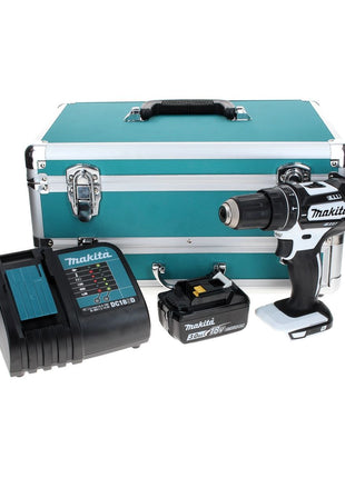 Makita DHP 482 SF1TX W Taladro percutor inalámbrico 18 V 62 Nm blanco + 1x batería 3,0 Ah + cargador + juego de brocas de 70 piezas + maletín de aluminio TX