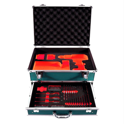 Makita DHP 482 SFTX W Taladro percutor inalámbrico 18 V 62 Nm blanco + 2x baterías 3,0 Ah + cargador + juego de brocas 70 piezas + maletín de aluminio TX