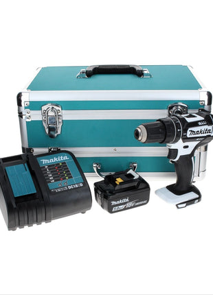 Makita DHP 482 ST1TX W Taladro percutor inalámbrico 18 V 62 Nm blanco + 1x batería 5,0 Ah + cargador + juego de brocas 70 piezas + maletín de aluminio TX