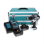 Makita DHP 482 STTX W taladro percutor inalámbrico 18 V 62 Nm blanco + 2x baterías 5,0 Ah + cargador + juego de brocas 70 piezas + maletín de aluminio TX