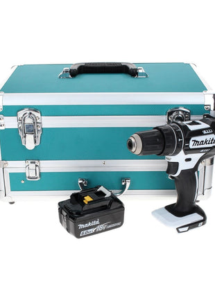 Makita DHP 482 G1TX W taladro percutor inalámbrico 18 V 62 Nm blanco + 1x batería 6,0 Ah + juego de brocas de 70 piezas + maletín de aluminio TX - sin cargador