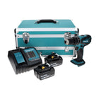 Taladro percutor inalámbrico Makita DHP 456 STTX 18 V 50 Nm + 2x baterías 5,0 Ah + cargador + juego de brocas de 70 piezas + maletín de aluminio TX