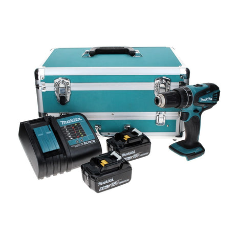 Makita DHP 456 STTX Trapano avvitatore con percussione a batteria 18 V 50 Nm + 2x Batterie 5,0 Ah + Caricabatterie + Set di 70 punte + Valigetta in alluminio TX