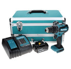 Makita DHP 485 SG1TX taladro percutor inalámbrico 18 V 50 Nm sin escobillas + 1x batería 6,0 Ah + cargador + juego de brocas de 70 piezas + maletín de aluminio TX