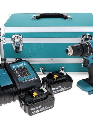 Makita DHP 485 SGTX Perceuse à percussion sans fil 18 V 50 Nm Brushless + 2x Batteries 6,0 Ah + Chargeur + Jeu de mèches 70 pièces + Coffret en aluminium TX